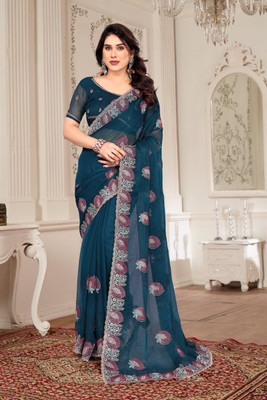 SHUBHDRASHTI NX Embroidered Bollywood Silk Blend Saree(Dark Green)