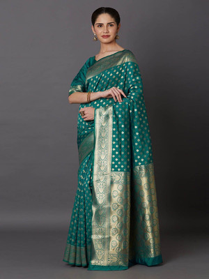 LEAFSY Self Design Banarasi Jacquard Saree(Light Green)