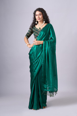 AVM SILK MILLS Solid/Plain Bollywood Chiffon Saree(Green)