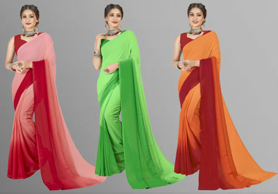 Anand Sarees Ombre, Striped Bollywood Georgette Saree(Pack of 3, Multicolor)