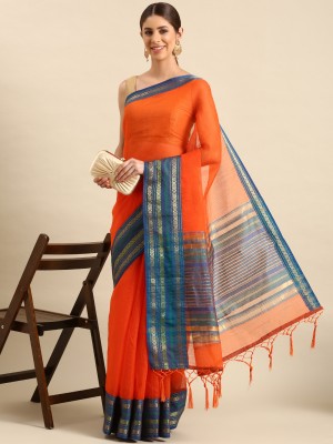 RekhaManiyar Embroidered Maheshwari Cotton Blend Saree(Orange)