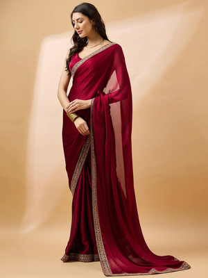 Dharam Creation Dyed Daily Wear Georgette Saree(Maroon)