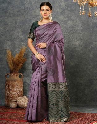 Samah Dyed, Self Design, Woven Banarasi Silk Blend Saree(Purple, Dark Green, Beige)