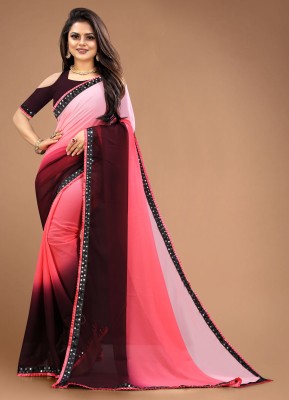 Fashion Files Color Block Bollywood Georgette, Art Silk Saree(Pink)