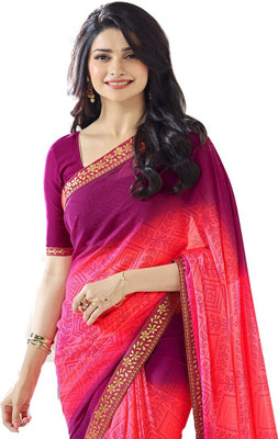 JVG CREATION Printed, Solid/Plain Bollywood Georgette, Chiffon Saree(Pink)