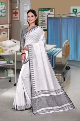 Feminista Self Design, Woven Daily Wear Cotton Silk Saree(White)