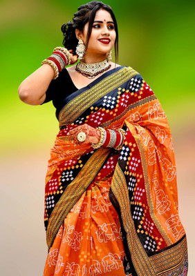 kalyani nx Printed Sambalpuri Pure Cotton Saree(Yellow)