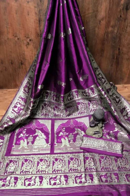 KASHTBHANJAN ETHNICWEAR Self Design Banarasi Satin Saree(Grey)