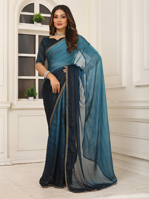 Kanooda Prints Self Design Bollywood Tussar Silk Saree(Multicolor)