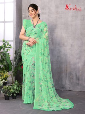 kashvi sarees Ombre, Floral Print Bollywood Chiffon Saree(Green)