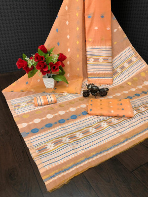 Rizanx Woven Assam Silk Cotton Blend Saree(Multicolor)
