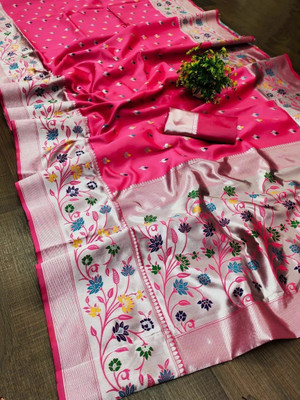 HouseOfCommon Printed Kanjivaram Pure Silk Saree(Pink)
