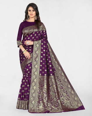 Divastri Woven Kanjivaram Silk Blend, Jacquard Saree(Purple)