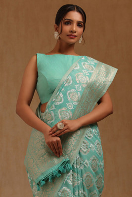 soch Woven Saree with Attached Blouse Linen Saree(Grey)