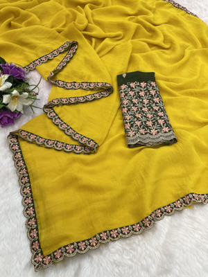 K 5 FASHION Embroidered Bollywood Georgette Saree(Yellow)