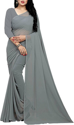 Way2Like Solid/Plain Bollywood Georgette Saree(Grey)