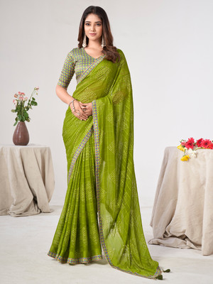 Divastri Woven Bollywood Georgette Saree(Green)