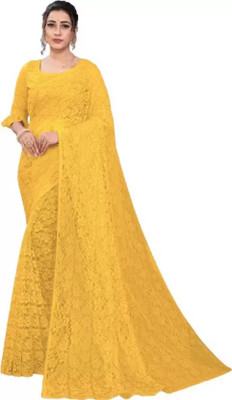 Nilkanthvarni Creation Self Design Bollywood Net Saree(Yellow)