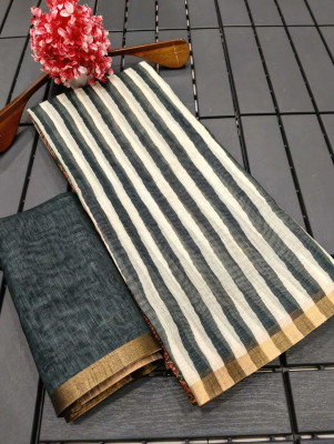 Saaransh Striped Kanjivaram Linen, Cotton Silk Saree(Multicolor)