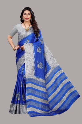 ANIRAV Printed Bollywood Art Silk Saree(Dark Blue)