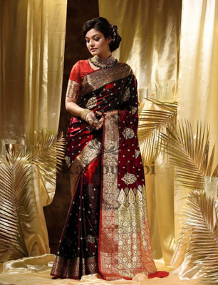 Kalapushpi Embroidered Banarasi Satin Saree(Maroon)