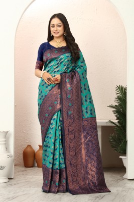 Mitiv Woven Kanjivaram Jacquard Saree(Blue, Dark Blue)