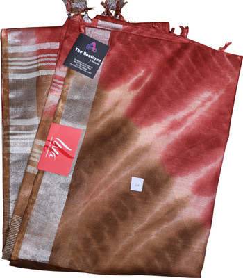 LeninSaree Checkered Handloom Linen Saree(Maroon, Red)