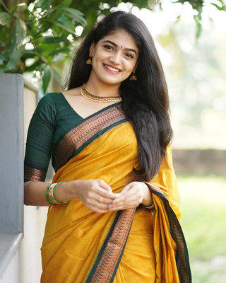 Fashion Club Collection Woven Maheshwari Cotton Silk Saree(Gold)