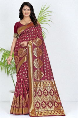 LARYZA Woven Banarasi Jacquard Saree(Maroon)