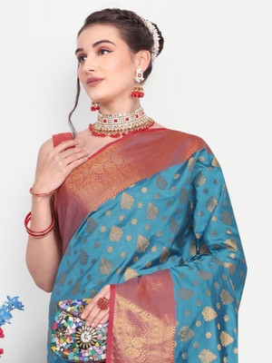 LAVYANSH CREATION Self Design, Woven Banarasi Art Silk, Jacquard Saree(Light Blue)