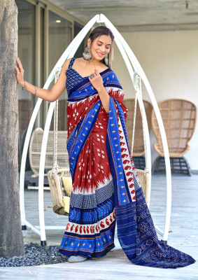 RADHA LAKSHMI Printed Ikkat Pure Cotton Saree(Red)