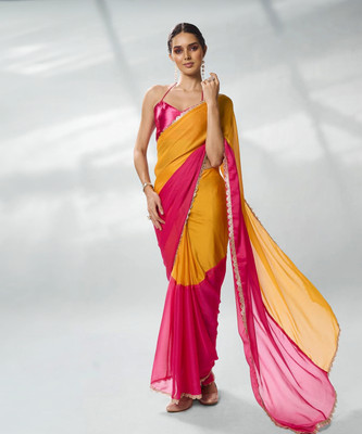 Kalista Embellished, Solid/Plain Bollywood Chiffon Saree(Pink)