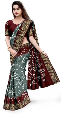 rajranitextiles Printed Bandhani Georgette Saree(Grey, Red)