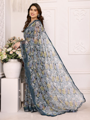 AAI LAXMI CREATION Printed Daily Wear Georgette Saree(Blue)