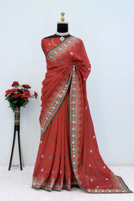 KHRITI FAB Embroidered Bollywood Silk Blend Saree(Red)
