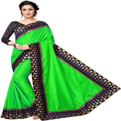 ROOP SUNDARI SAREES Dyed, Solid/Plain Chanderi Cotton Blend Saree(Green)