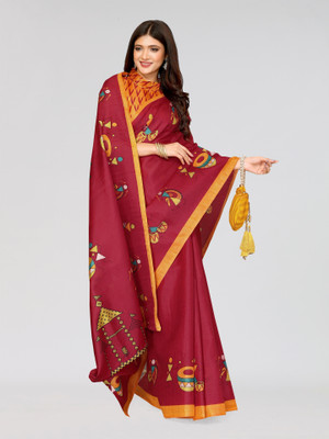 Nirvaan Printed Mysore Art Silk Saree(Maroon)
