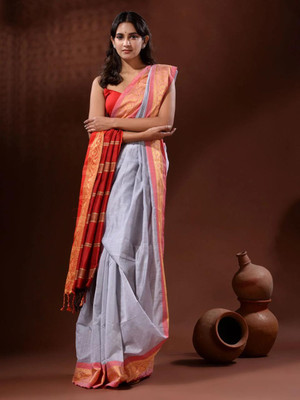 Lakshmi Boutique Solid/Plain, Woven, Self Design Handloom Handloom Cotton Silk Saree(Light Green)