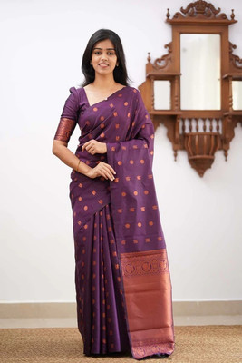 Invitect Printed Banarasi Silk Blend Saree(Purple)