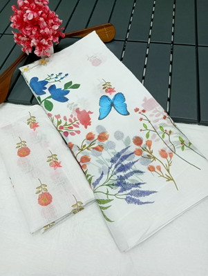 AARAANA Woven, Self Design, Geometric Print Kanjivaram Linen Saree(White)