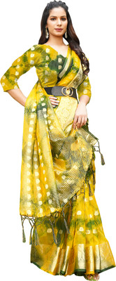 Aarunika MNT Solid/Plain Bollywood Organza Saree(Green)