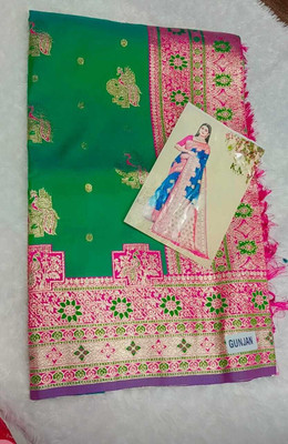 saundarya ledies collection Woven, Embellished Banarasi Cotton Silk Saree(Multicolor)