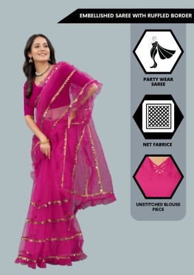 Yashvi Designer Embellished Bollywood Net Saree(Pink)