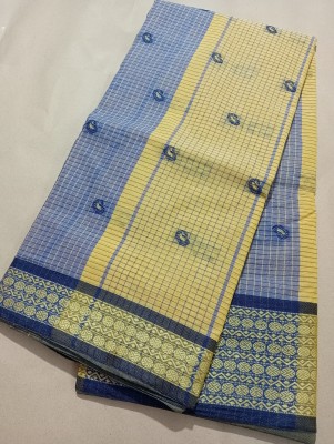 Minu Fashion Woven Tant Pure Cotton Saree(Blue)