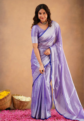 Bengal S Self Design Handloom Tissue Saree(Light Blue)