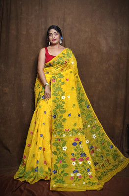 Lakshmi Boutique Self Design Jamdani Cotton Blend Saree(Multicolor)