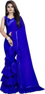 Princy Fashion Solid/Plain Banarasi Georgette Saree(Blue)