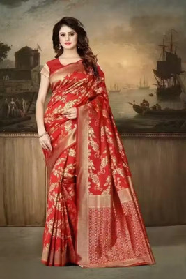 WOMENELEGENCE Embellished Banarasi Pure Silk Saree(Red)