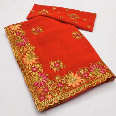 KHRITI FAB Georgette Embroidered Blouse Material