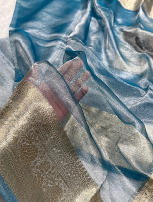 Banaras silk palace Woven Banarasi Tissue Saree(Light Blue)